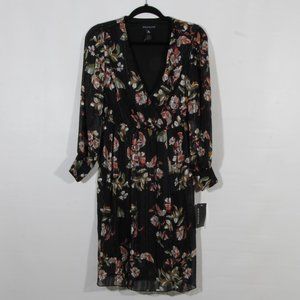 Stella & Julie Black Olive Floral Long Sleeve V-Neck Dress Size 4